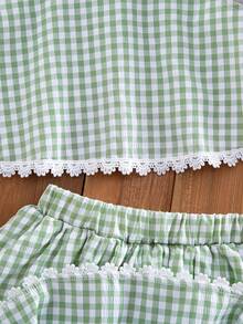Emery Rose Kids Young Girl Plaid Print Round Neck Tank Top And Mini Skirt Cute Fashion Set, Outdoor Casual Daily Elegant Holiday Wear - Green - View 7