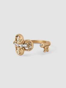 MortiRose Anillo gótico vintage personalizado de dos tonos con cruz - Multicolor - Ver 3