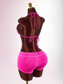 Amplova Bộ đồ hè mới, Áo bikini tam giác gợi cảm dành cho nữ, quần short ôm sát cạp thấp, trang phục nữ. - Màu Hồng Tươi - Xem 1