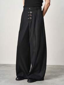 STYNVO Pantalones anchos y sueltos de uso casual diario con hebilla de metal para hombres - Negro - Ver 3
