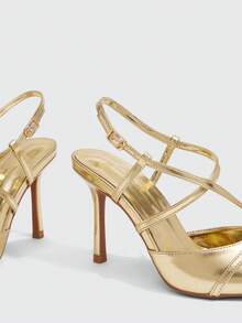 CUCCOO SZL 女士浅金色金属PU搭扣商务时尚尖头细高跟鞋 - 淺金色羊紋 - 查看 5