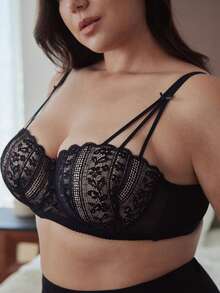 Slumbrini Sujetador con aros y encaje para mujer de talla grande, con soporte y transpirable - Negro - Ver 7