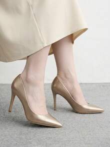 CUCCOO BIZCHIC Women's Apricot Pointed Stiletto High Heels, Elegant High Heels Suitable For Office Work And Wedding Parties, Comfortable And Elegant High Heels, Suitable For All Seasons - Champagne. - View 4