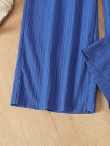 SHEIN Ensemble top camisole décontracté pour vacances de jeunes filles avec décoration nœud 3D et pantalon large en tissu - Bleu azur - Voir 4
