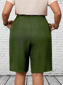 EMERY ROSE Pantalones cortos casuales sueltos con cordón y bolsillo de unicolor talla grande - Verde - Ver 2
