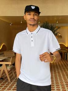 Ngobest Haus Ngobest Haus Men Summer Casual Color-Block Polo Shirt With Short Sleeves, For Golf - White - View 5