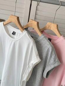 SHEIN LUNE 3件套女士休闲纯色基础款短袖T恤可爱上衣基础款上衣外出机场女装街头风外出上衣夏季女装3件套女士露脐上衣女士T恤女士外出上衣女士节日上衣奶油黄外出上衣女士纯色上衣纯色上衣休闲 - 粉色 - 查看 4
