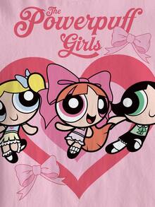 THE POWERPUFF GIRLS X SHEIN 少女休闲圆领卡通字母印花短袖T恤，日常百搭 - 白色 - 查看 4