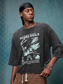 EVRINFINITE 男士夏季街頭時尚復古海報圖案方盒版T恤，彈性水洗黑休閒日常穿搭短版上衣 2026 世界盃足球，情侶套裝度假款 - 黑色 - 查看 4
