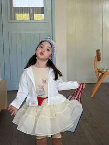 DAZY Infant/Toddler Girls' Solid Color Hooded Casual Spring/Summer Korean Style Jacket - White - View 4