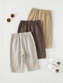 Cozy Pixies Set de 3 piezas de ropa de bebé unisex, pantalones casuales y lindos para bebé niño con diseño de rayas y cinta decorativa, cintura elástica - Multicolor - Ver 6