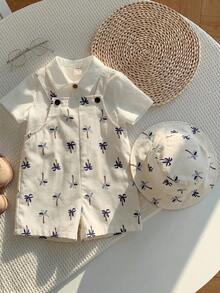 SHEIN Bộ áo liền quần và mũ in hình cây dừa nhiệt đới cho bé trai, thích hợp cho kỳ nghỉ hè và mặc hàng ngày. - Nhiều màu - Xem 4