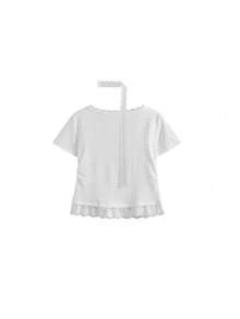 INAWLY Lace Trim Design Fitted T-Shirt + Lace Scarf Set - White - View 2