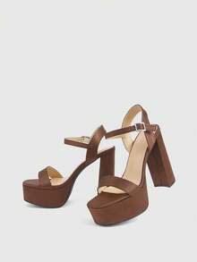 CUCCOO LuxiPop Women Shoes Classic Simple Fashion Thick Heel Thick Sole High Heel Sandals Open Toe Design Sexy Nightclub Banquet Ball Women's Shoes Dating Elegant Holiday Sexy Wear Women's Shoes, Holiday Atmosphere, Summer Wear, Travel Must - Satin dark brown - View 7