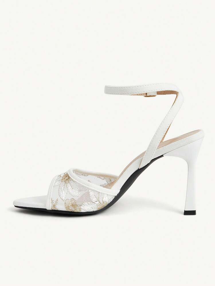 CUCCOO CHICEST Mesh Daisy Pointed One-Word With Stiletto Sandals, Metal Buckle, Girl High Heels