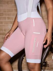 Powerista Women's Contrast Color Bib Cycling Shorts - Pink - View 8