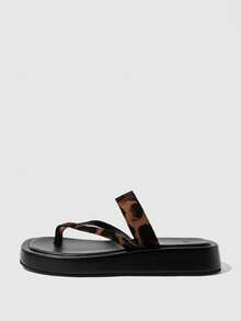 HighSole Dép lê nữ họa tiết da báo mùa xuân hè mới, quai chéo, đế dày, đế mềm mại thoải mái, đế bằng, kiểu dáng thường ngày, dép đi trong nhà họa tiết da báo mát mẻ, thích hợp cho tiệc tùng hoặc du lịch. - Màu nâu báo - Xem 2