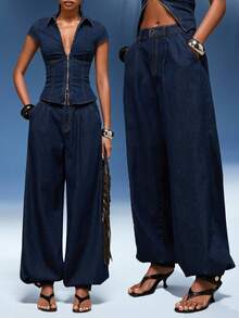 Normani Jeans décontractés de tous les jours avec poches et boutons pour femmes - Jean brut - Voir 5