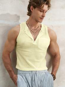 Manfinity Dauomo Men's Sheer Striped Sleeveless Tight Fit Tank Top - Light Yellow - View 6