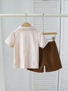 Souflis Souflis 幼童男童 2 件組純色 Polo 衫短褲套裝 早秋返校休閒童裝穿搭 - 咖啡棕 - 查看 2