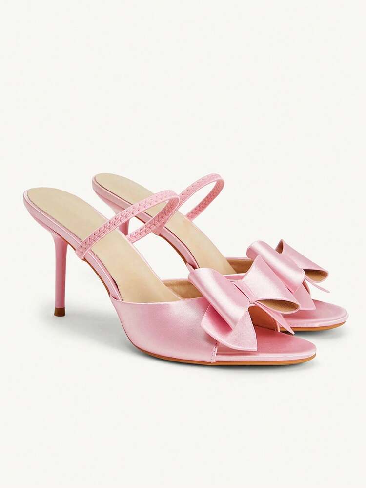 CUCCOO CHICEST Spring/Summer Satin Big Bow Decorative Strap Surround Open-Toed Stiletto, Celebrity Glossy Satin Burgundy Ladies High Heel Sandals Banquet Party Dating Commuting Shopping Wedding Festival Gifts