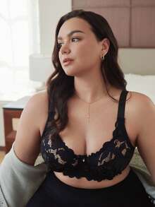 Sujetador con aros y encaje para mujer de talla grande - Negro - Ver 5