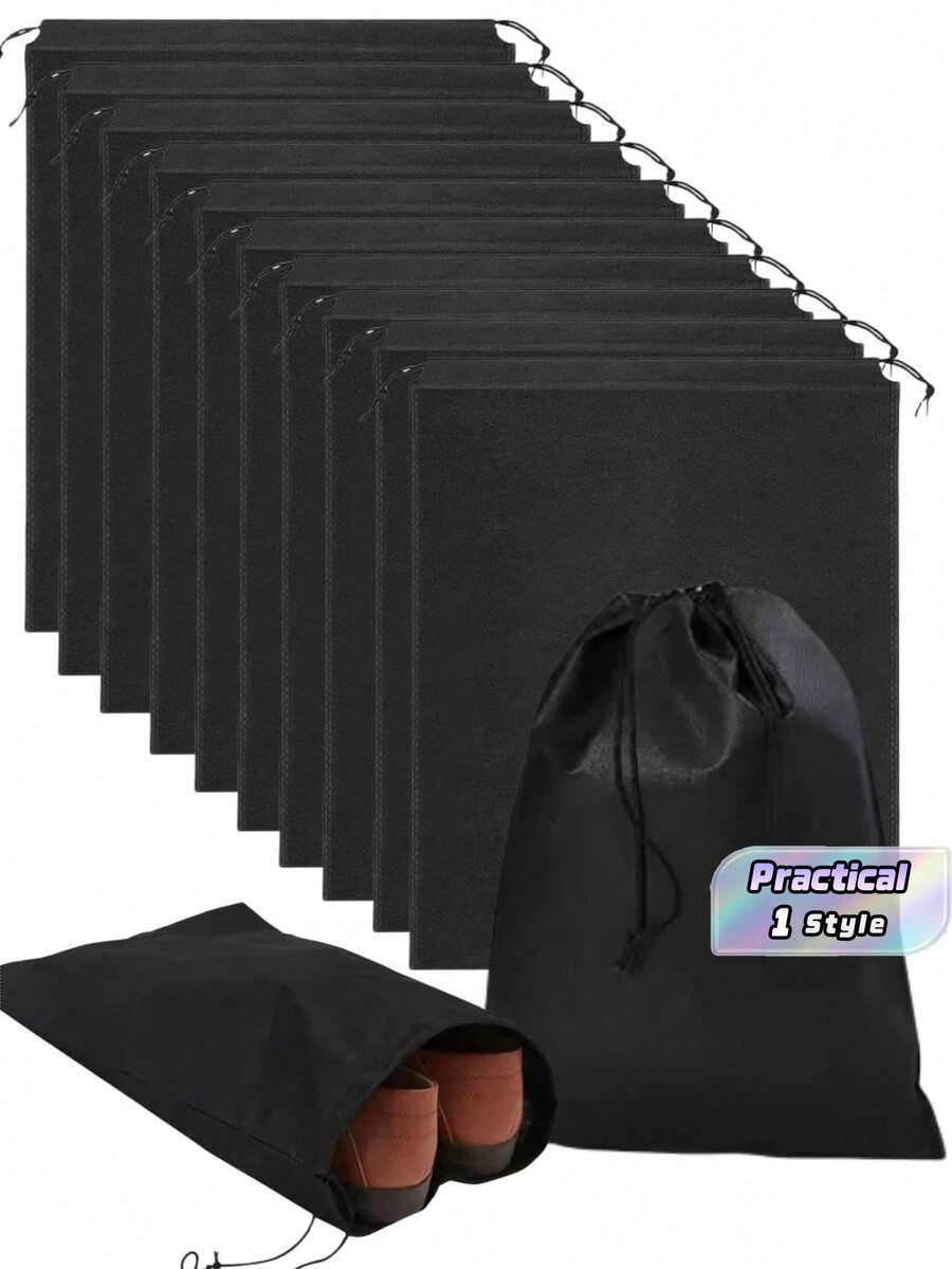 30/50Pcs Portable Dust-Proof Drawstring Shoe Bag, Organizing Bag, Non-Woven Fabric Shoe Storage Bag, Suitable For Sports Shoes And Boots. - Black - View 1