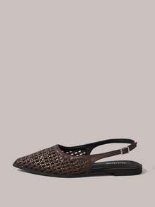 Styleloop Giày nữ, khóa cài, viền trang trí, giày bệt - Nâu đậm - Xem 3
