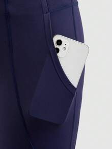 SHEIN Cheerettes 时尚弹力拼接网布手机口袋运动紧身裤 - 藏蓝色 - 查看 6