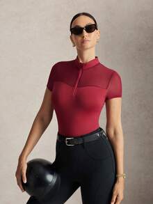 Activina Áo khoác cưỡi ngựa nữ cổ đứng tay ngắn, khóa kéo nửa thân, màu đỏ tía. - Màu Đỏ Sâu - Xem 1