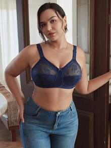 Slumbrini Sujetador sin costuras, transpirable y sin aros para mujer de talla grande, ligero y de cobertura completa - azul real - Ver 7
