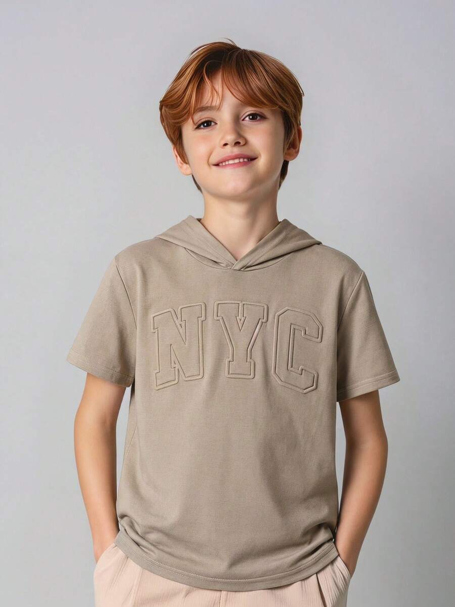 SHEIN 青少年男孩字母圖形連帽t卹