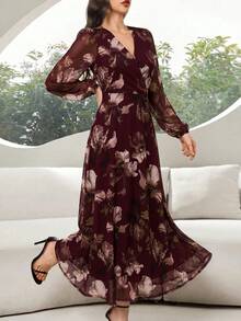 Vestido largo para mujer, casual y de moda para uso diario - Burdeos - Ver 5