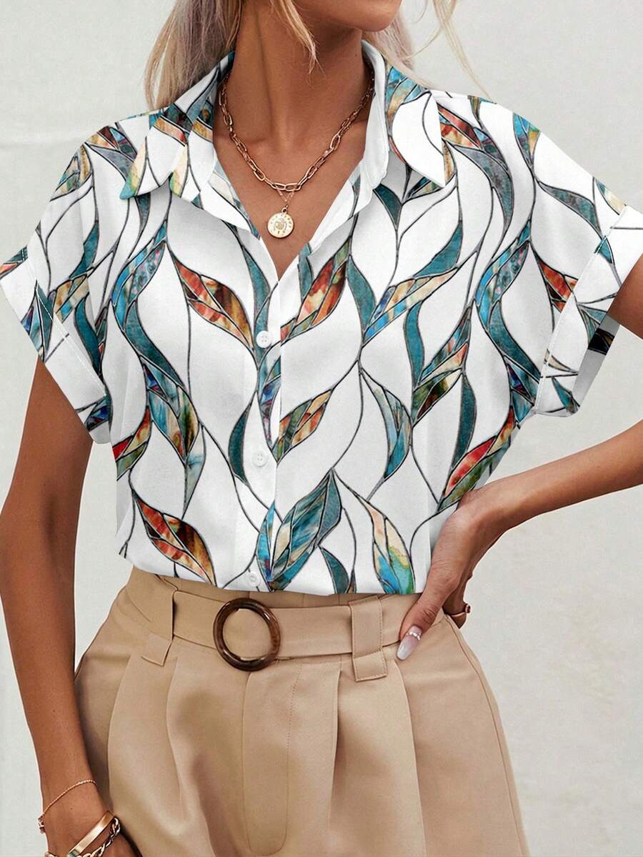 SHEIN Frenchy Phong cách giản dị, tối giản, bohemian, thanh lịch, retro, họa tiết hoa nhiều màu sắc, phù hợp cho các lễ hội âm nhạc, trang phục đi biển, trang phục du lịch, trang phục mùa hè dành cho nữ, áo kiểu nữ. - Nhiều màu - Xem 1