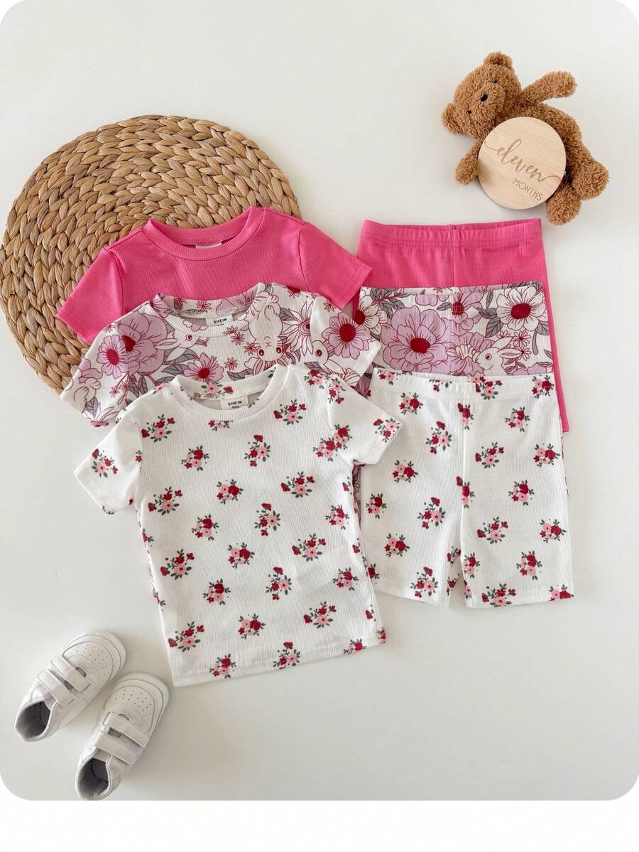 SHEIN Bộ đồ liền thân dệt kim dễ thương, thoải mái cho bé gái. - Hồng - Xem 1