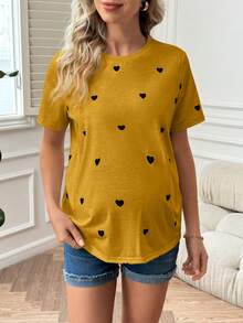 GentleRue Maternity Áo thun ngắn tay in hình trái tim, thích hợp mặc đi nghỉ mát và đi làm, dành cho bà bầu, mùa hè. - Màu vàng - Xem 5
