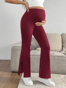 GentleRue Maternity Pantaloni a zampa casual da donna in colore unito con vita regolabile, adatti per la maternità - Bordò - Visualizzare 7