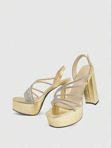 CUCCOO LuxiPop Sandal cao gót nữ mùa hè phong cách thanh lịch, gót dày đa năng thời trang, siêu cao gót mẫu đi làm, đi club, đi chơi, không khí nghỉ dưỡng, mặc mùa hè, món đồ không thể thiếu khi du lịch - Vàng - Xem 6
