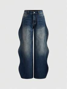 ROMWE MEN Street Life Herren Casual Fashion Street Alltags-Pendler Verwaschen Gewellte Jeans - Blau - Übersicht 1