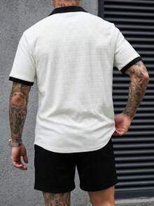 Manfinity CasualCool Bộ áo sơ mi nam tay ngắn, phối màu tương phản, thiết kế tối giản, phong cách thường ngày, cài cúc phía trước. - Đen và trắng - Xem 2