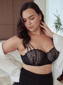 Slumbrini Sujetador con aros y encaje para mujer de talla grande, con soporte y transpirable - Negro - Ver 8