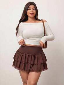 Enliva Plus Size Women Chocolate Brown Short A-Line Skirt, Cake Style, For Apple And Rounded Body Shape - Brown - View 4