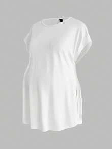 Modmama Camiseta de maternidad de unicolor, minimalista, de uso diario, con cuello redondo y manga corta - Verde militar - Ver 6