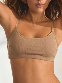 Ocili Women's Comfortable Cotton Rib Knit Bra - Coffee Brown - View 5