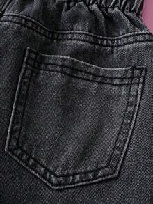 Miraculous Ladybug X SHEIN Quần jeans cạp chun in hình hoạt hình thời trang dành cho bé gái - màu đen - Xem 7