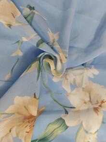 SHEIN LUNE 輕盈雪紡花卉印花時尚通勤百搭 A 字連身裙，附荷葉袖，女款 - 彩色 - 查看 6
