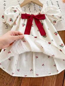 SHEIN Đầm ngắn tay kẻ caro xanh lá cây dễ thương cho bé gái, có nơ, dáng rộng, thích hợp cho kỳ nghỉ hè. - Nhiều màu - Xem 7