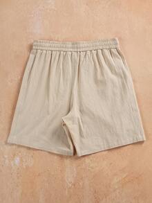 VENTUSAIL Men's Solid Color Elastic Waist Drawstring Casual Shorts, Summer, Holiday - Beige - View 2