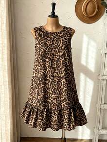 Rusticease Plus Size Women Casual Leopard Print Dress Vacation Chocolate Brown Summer - Multicolor - View 5