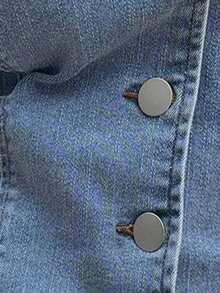 Sunnyshic Áo khoác denim nữ dáng suông, đa năng, thích hợp mặc hàng ngày. - Màu xanh lam - Xem 6